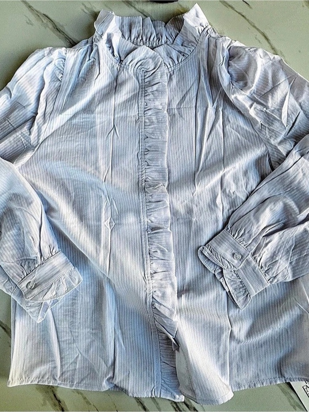 Chic Ruffle Pinstriped Blouse - Picture 9 of 9
